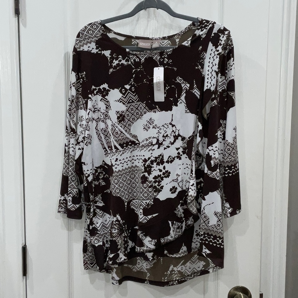 Chico's Black and White Patterned Blouse